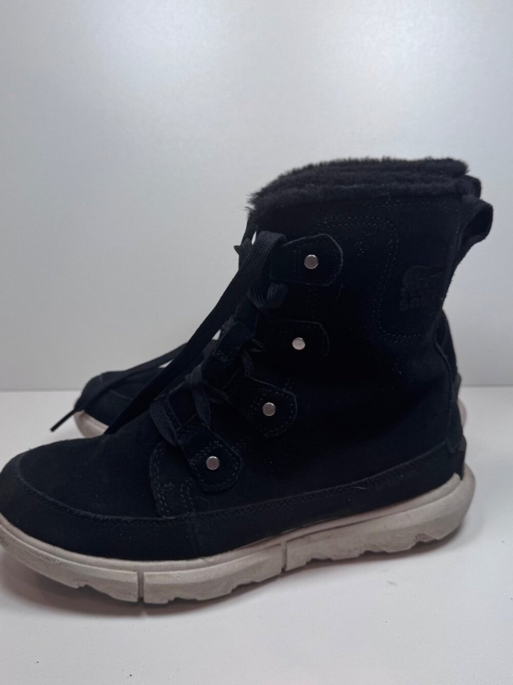 SOREL Explorer Next Joan Black Waterproof Boots Size 7.5 Winter‎ Snow Suede